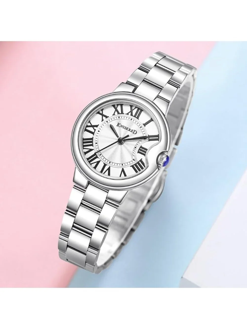 Women's Black Silver Roman Numerals Solid Vintage Stainless Steel Band Watch